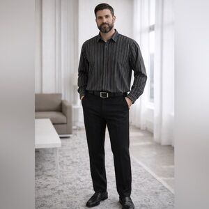 Claiborne Button Up Shirt Men's Black Stripe Long Sleeve Sz XL Dark Academia